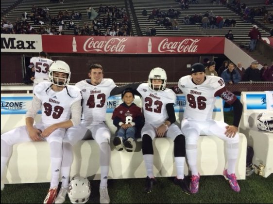 Our kickers with Jared, from left to right, Logan Laurent, Matt Wylie, Blake Lucas and Brian McDonald