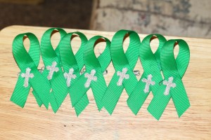 Remembrance ribbons I made for my husband and his staff to wear in memory of Declan at the 10/24/15 UMass/Toledo game
